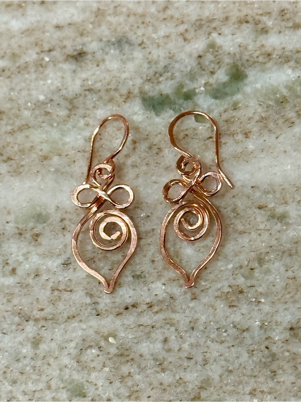 Romantic Open Heart Swirl Minimalist Drop Pure Copper Earrings